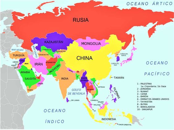 Mapa do continente asiático – Fonte: mapamundipolitico.com