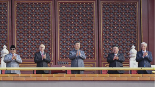 Líderes da China, Rússia e Coréia do Norte juntos na celebração em Pequim 2025. Foto: RAO AIMIN/EFE/EPA