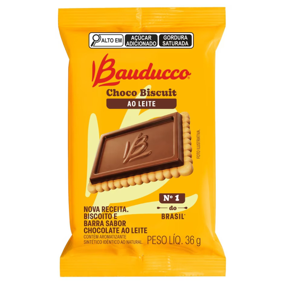 Biscoito e Barra de Chocolate ao Leite Bauducco Choco Biscuit Pacote 36g