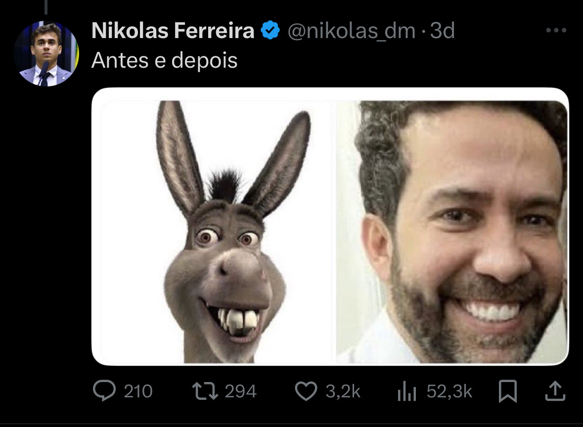 Nikolas Ferreira tirando sarro de deputado em sua rede social X