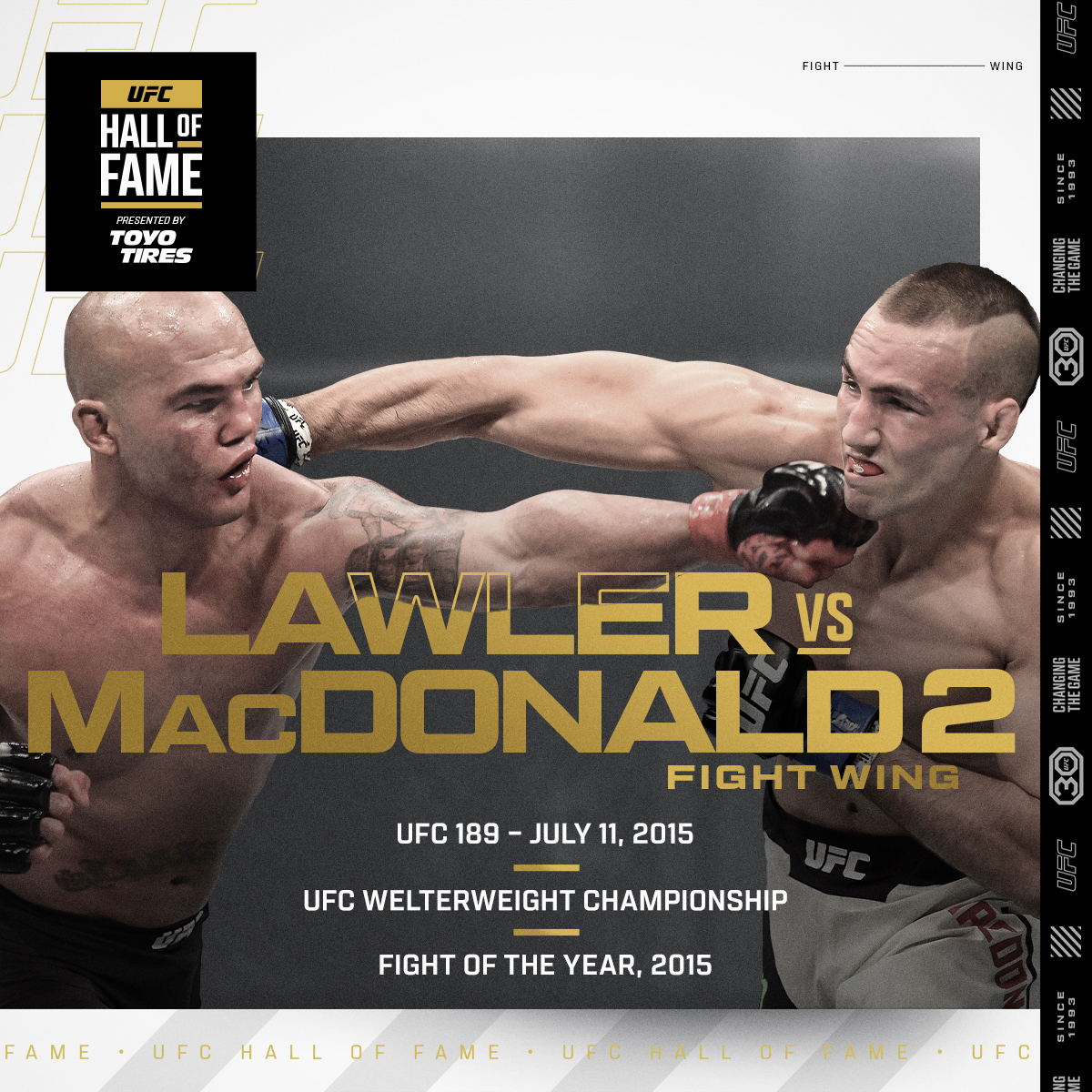  Imagem oficial da indicação de Lawler vs MacDonald 2 para o HoF. (Foto: Divulgação/ UFC)