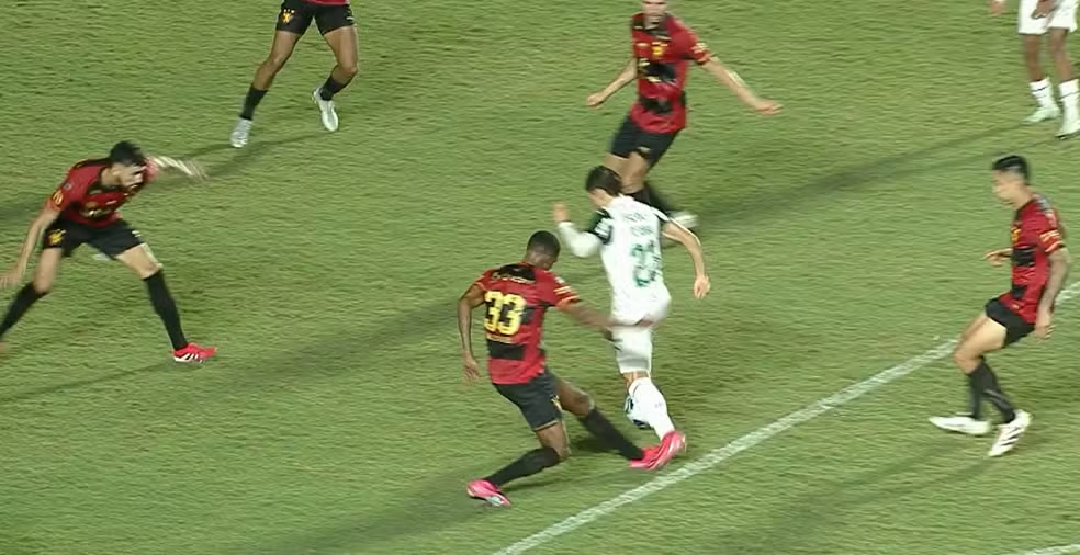 Pênalti polêmico entre Sport e Palmeiras gera críticas aos árbitros da partida. (Foto: Reprodução/GE)