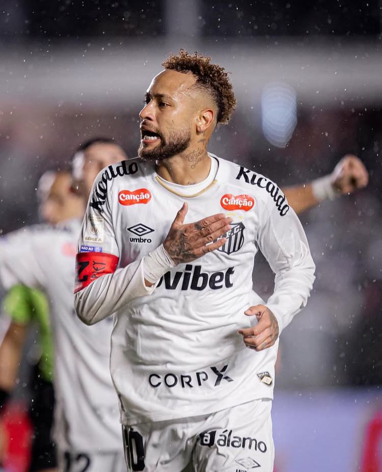 A imagem mostra Neymar, do Santos, comemorando o gol.