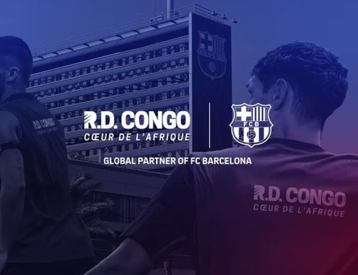 Fotografia do anúncio de patrocínio da República Democrática do Congo em conjunto com o FC Barcelona
