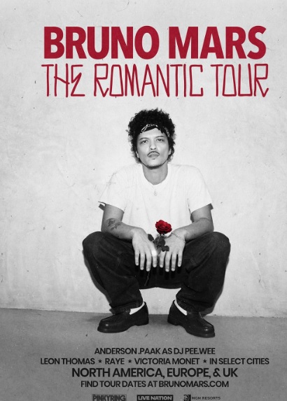 Publicação de Bruno Mars em seu perfil no Instagram anunciando turnê de divulgação de seu novo álbum, "The Romantic", chamada de "The Romantic Tour"