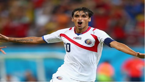 Bryan Ruiz comemorando gol contra a Grécia, nas oitavas de final da Copa do Mundo 2014. Foto: Getty Images.