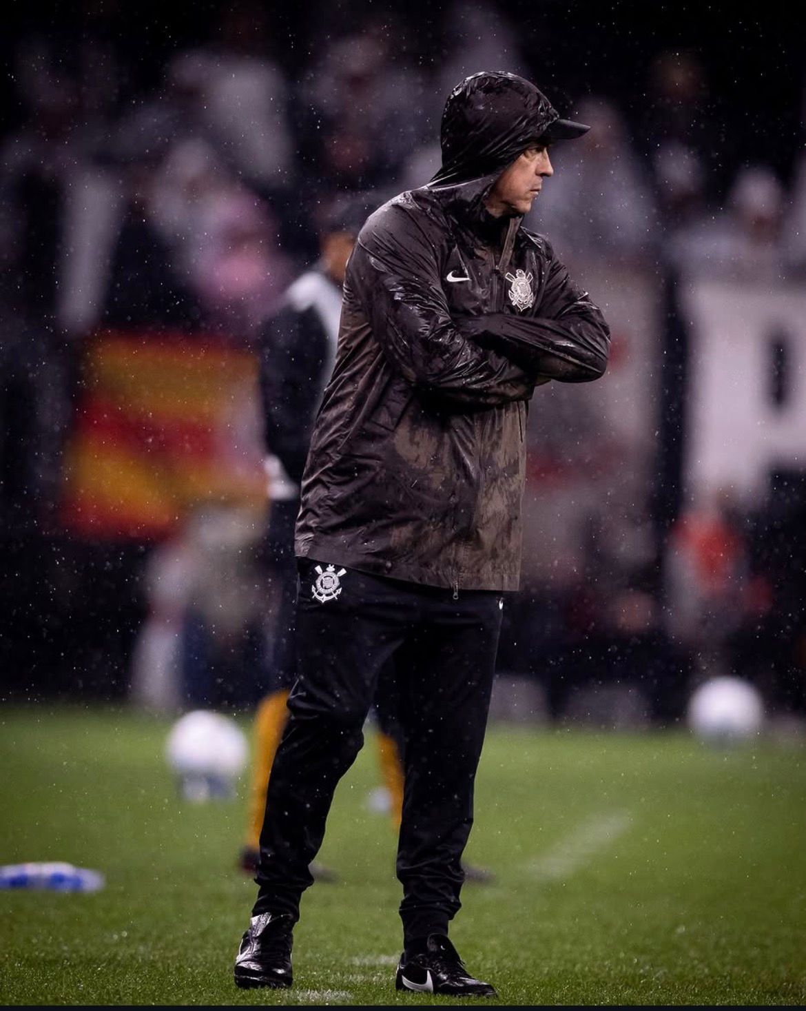 A imagem mostra Fernando Diniz, técnico do Corinthians, na beira do campo.