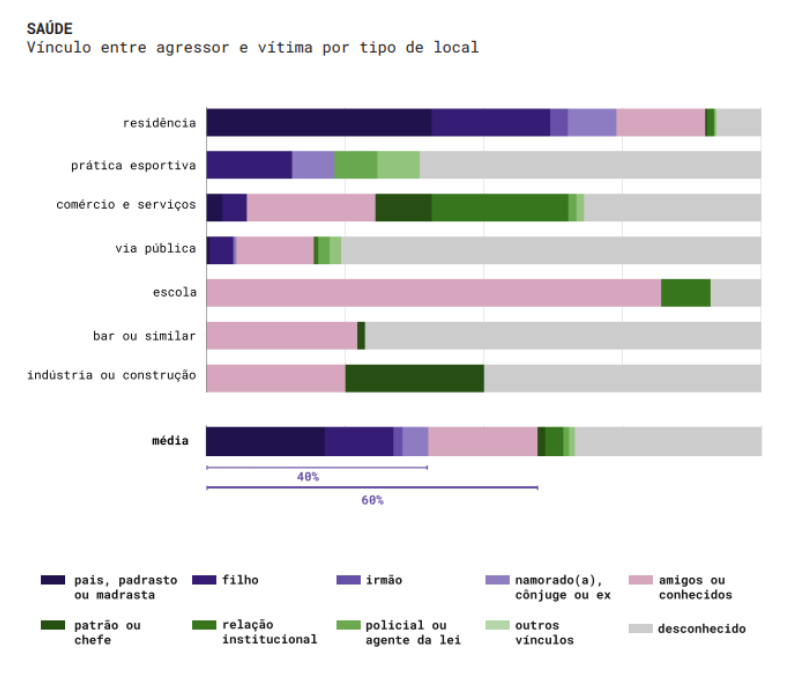 Gráfico sobre vínculo entre agressor e vítima na cidade de São Paulo em Junho de 2024; Reprodução: Sinan