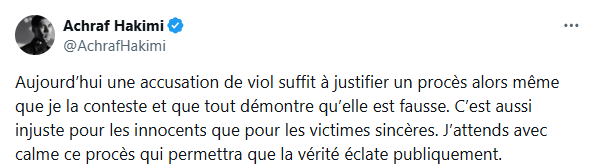 Print do pronunciamento de Hakimi via post no X.