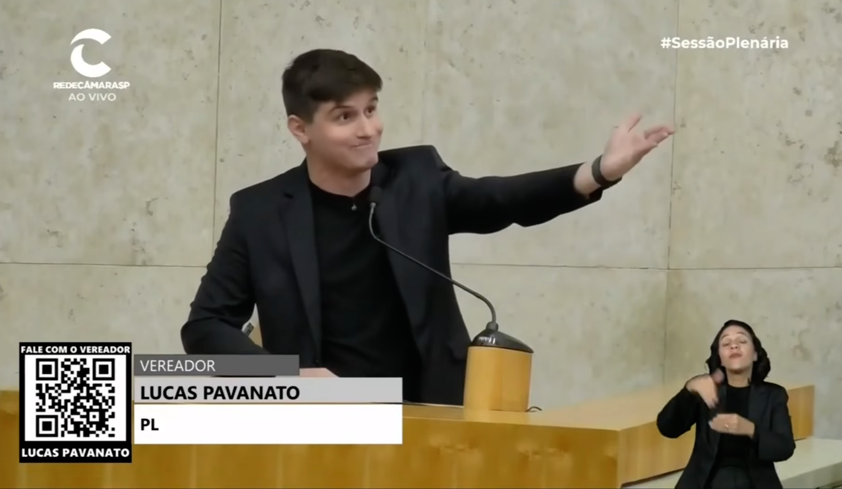 Lucas Pavanato (PL) em discurso. Foto: REPRODUÇÃO/YOUTUBE Câmara Municipal de São Paulo