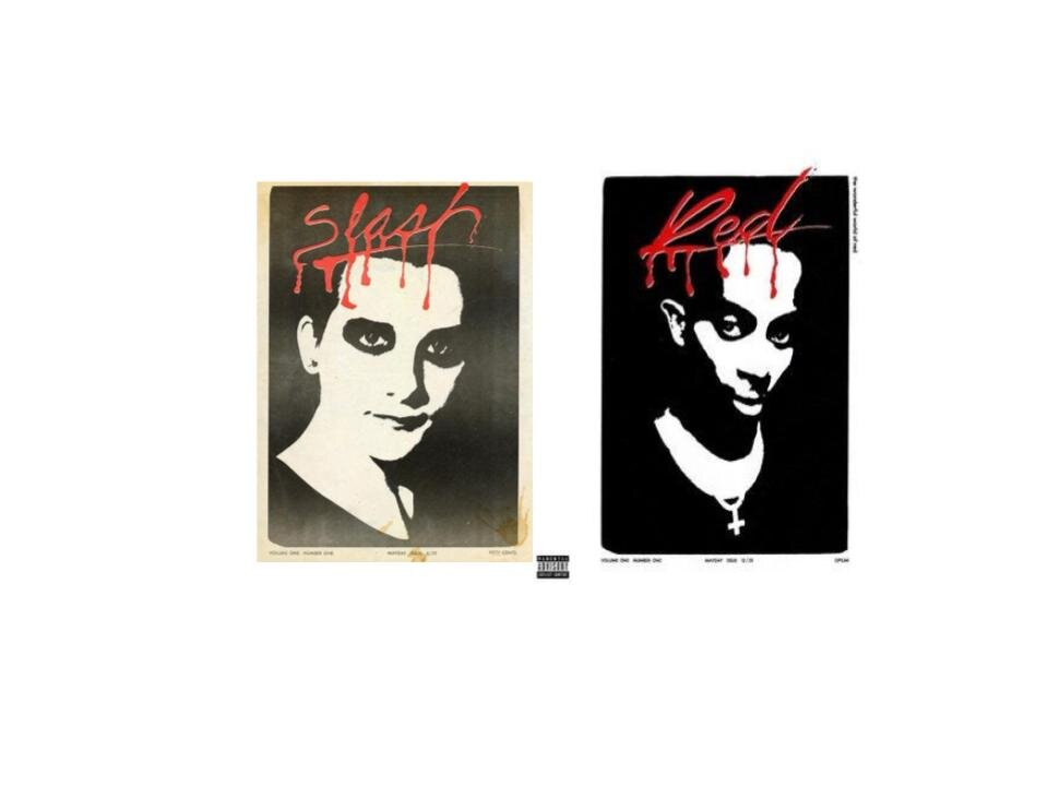 À esquerda, capa da revista Slash. À direita, capa do álbum Whole Lotta Red.