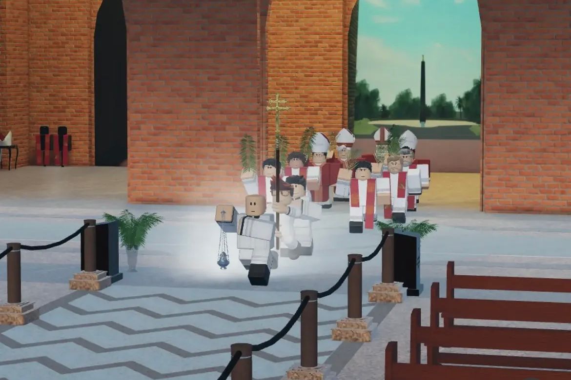 Celebração de Domingo de Ramos no Roblox. Foto: Reprodução/Instagram/@arquiaparecidarb