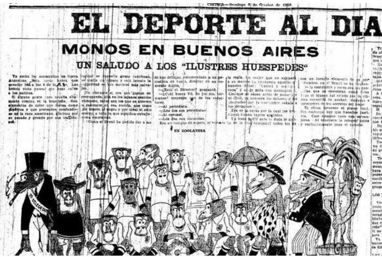 Charge racista postada pelo Jornal "El Deporte Al Dia" com a frase "Que vengan los monos"