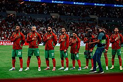 Seleção marroquina durante hino nacional