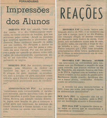 Relatos retirados da edição de outubro de 1977 do jornal Porandubas  Foto: Arquivo/Comissão da Verdade da PUC-SP
