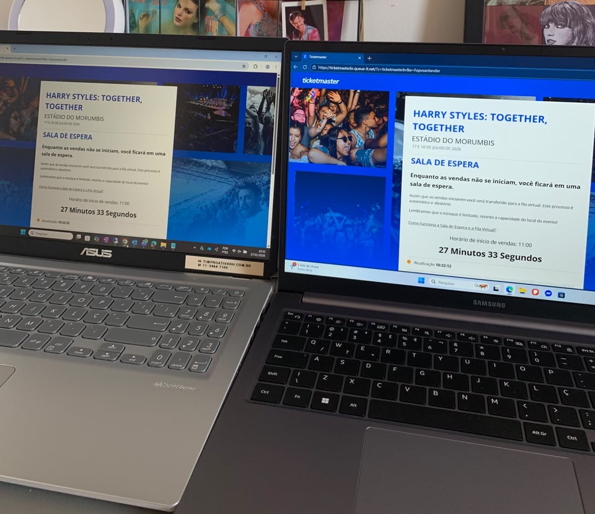 Sala de espera virtual da Ticketmaster durante a venda de ingressos para o show de Harry Styles. Foto: Reprodução/arquivo pessoal