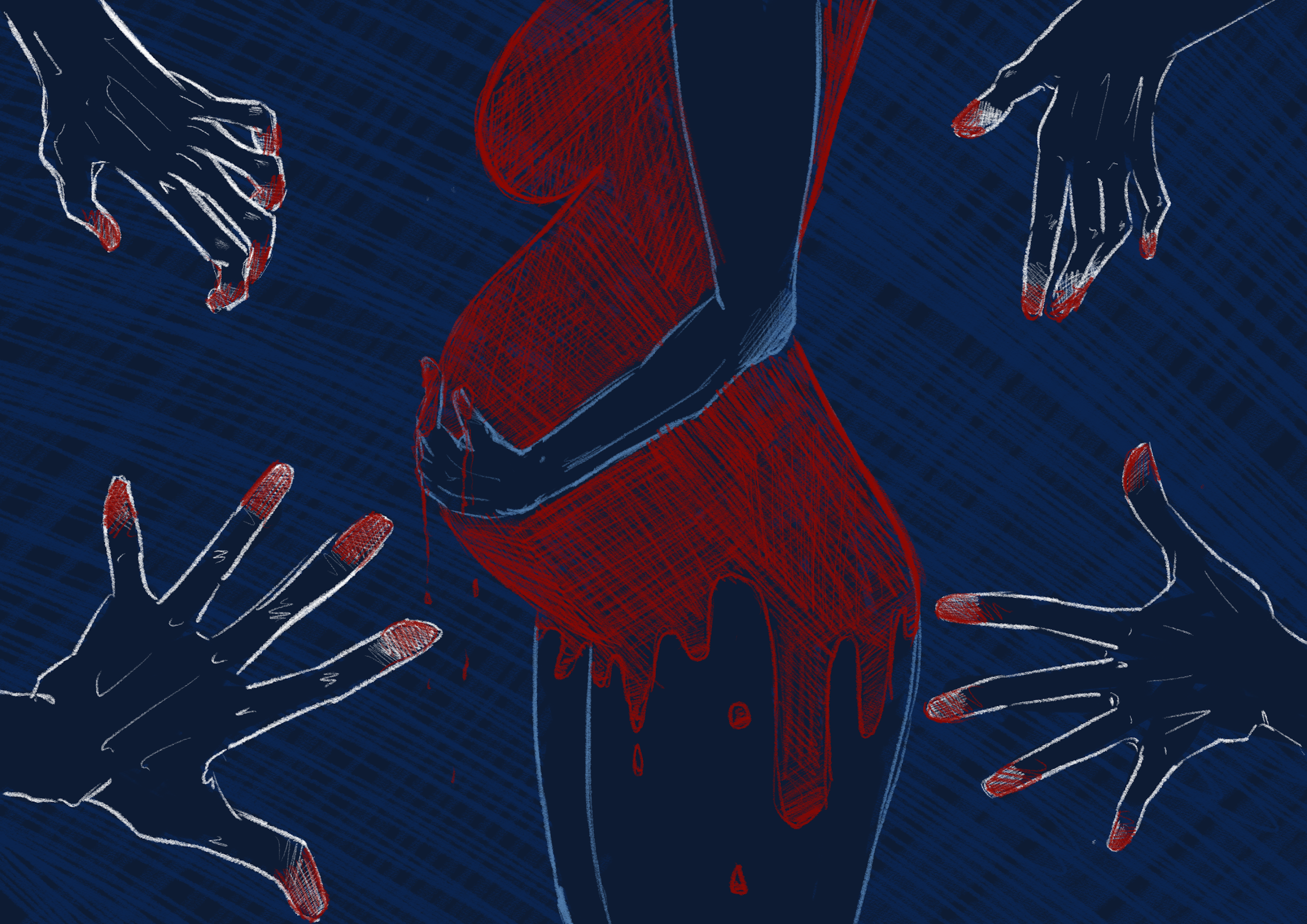 Ilustração de grávida com mãos tentando agarrá-la