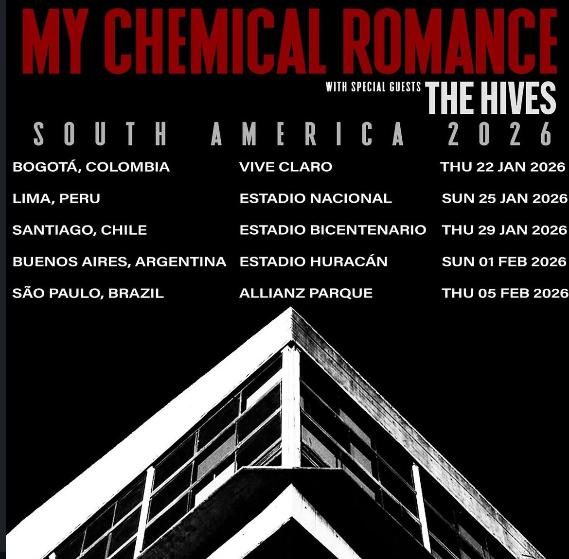 Anúncio da turnê na América do Sul. Reprodução: Instragram/@mychemicalromance