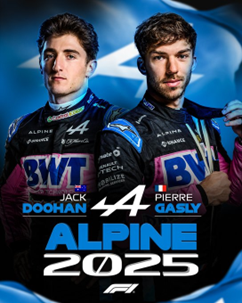 Alpine anuncia novo lineup para 2025 com os pilotos Jock Doohan e Pierre Gasly. – Foto: Reprodução/Fórmula 1