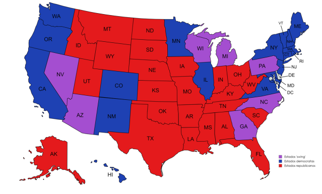 Mapa eleitoral estadunidense Fonte: Reprodução/XP Investimentos
