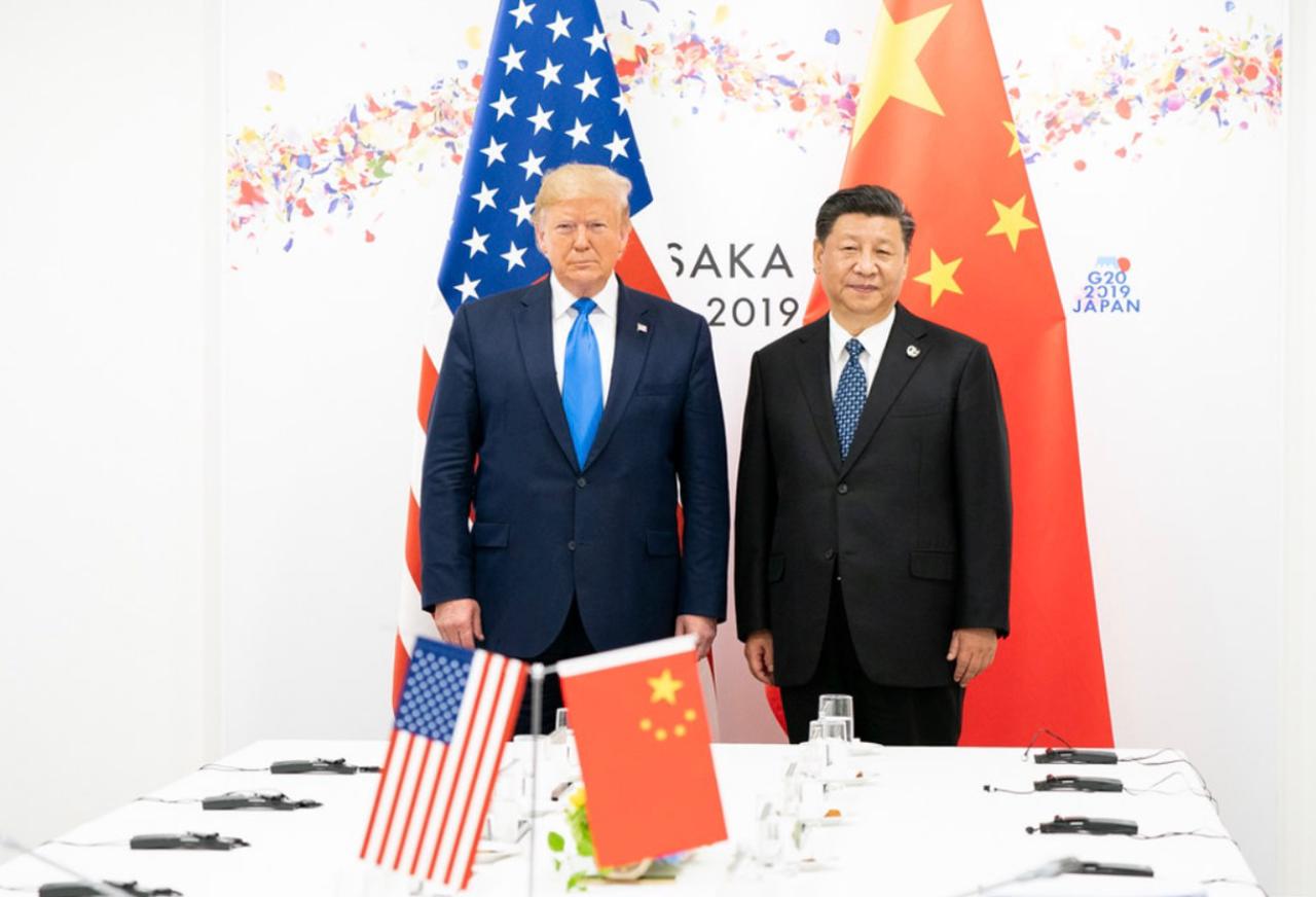 Trump e Xi Jinping na reunião do G20, em Osaka, no Japão, em 2019. - Foto: Flickr -  Sheelah Craighead