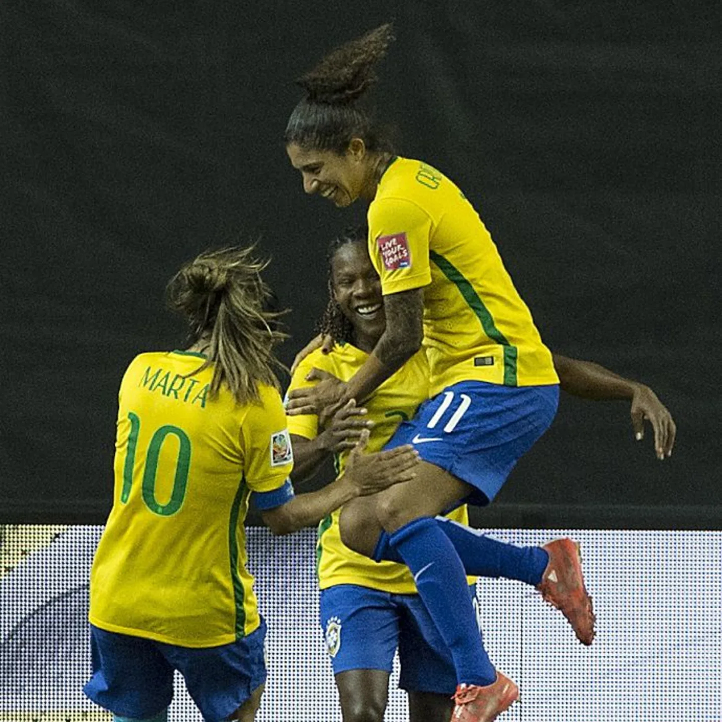Marta, Cristiane e Formiga, a Santa Trindade do futebol feminino brasileiro. Foto: NICHOLAS KAMM/GettyImages
