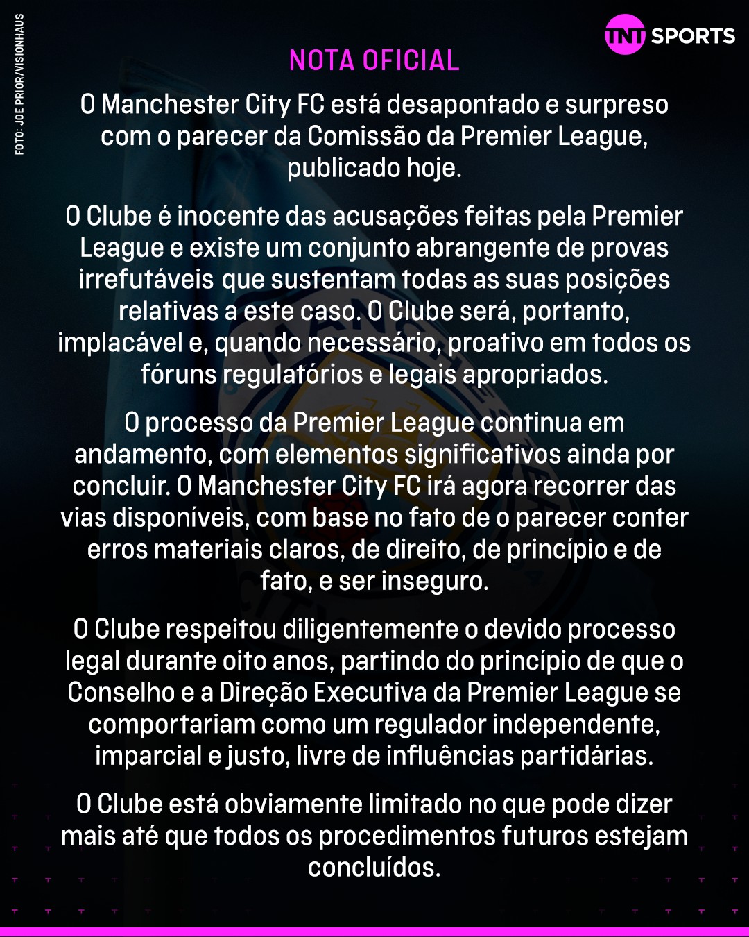 Posicionamento do Manchester City após a acusação.