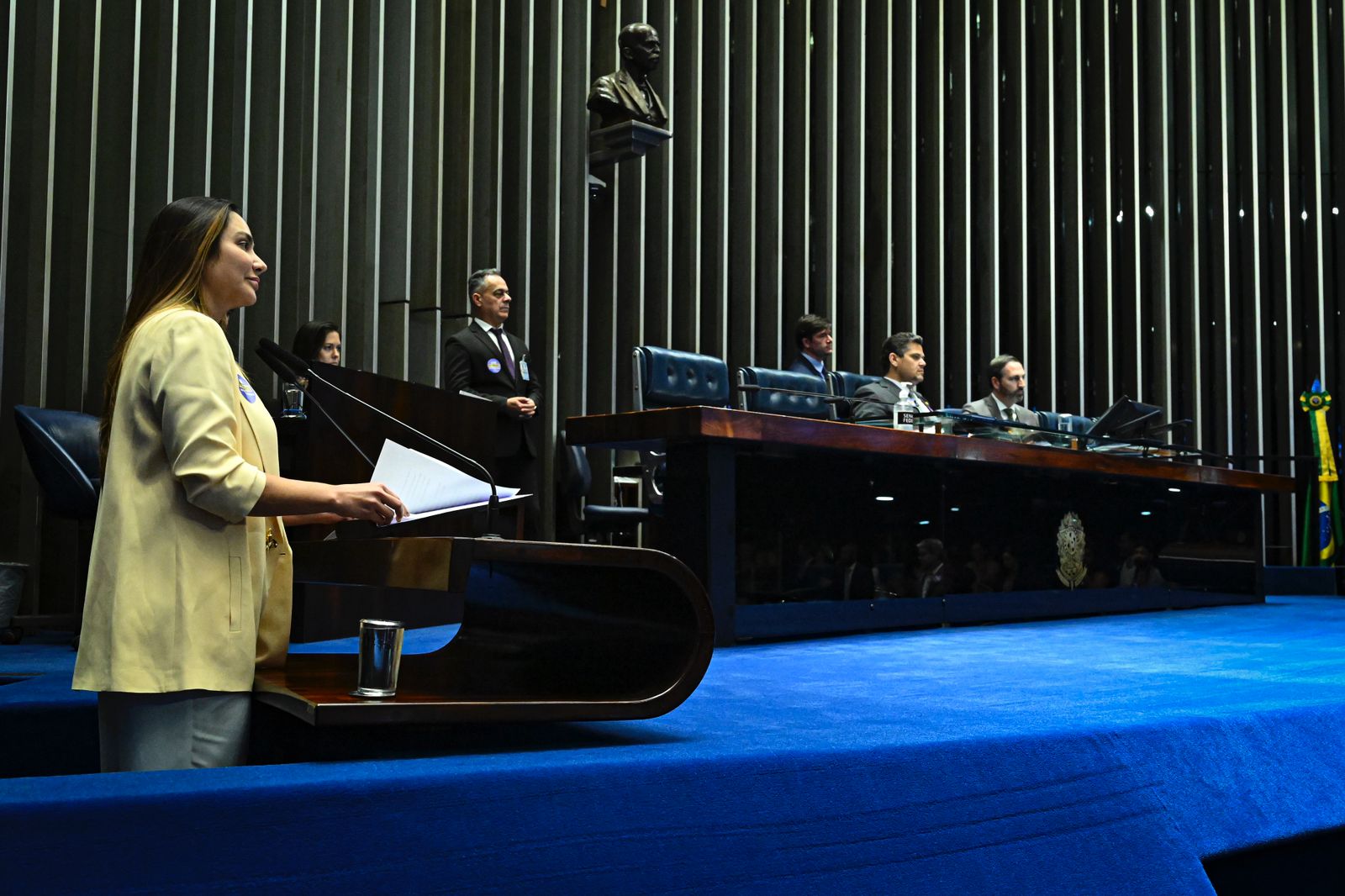 Senadora Ana Paula Lobato (PDT-MA) em pronunciamento à bancada durante sessão que aumenta licença-partenidade. Foto: Jefferson Rudy / Agência Senado 