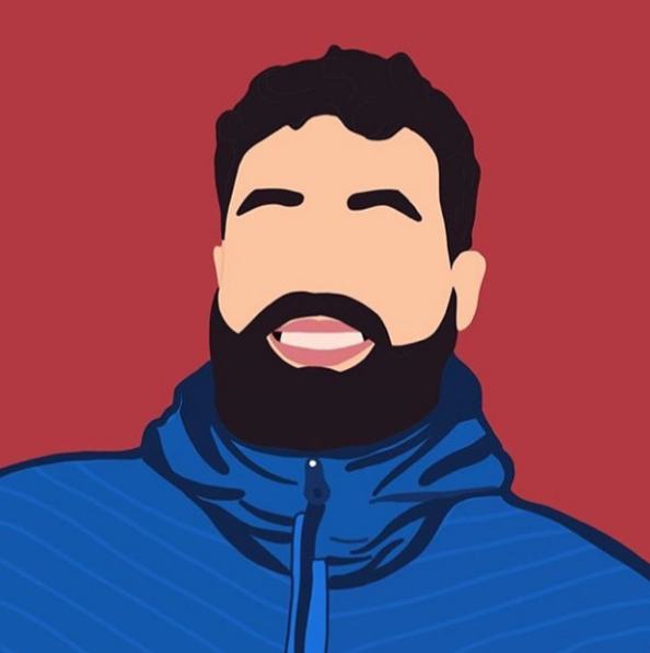 na imagem temos um desenho de Thiago, dos ombros pra cima vemos seu rosto com barba e cabelo, e seu sorriso