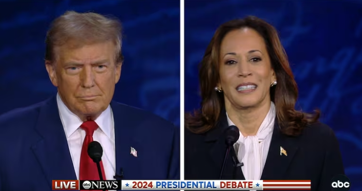 Donald Trump e Kamala Harris se enfrentaram no debate presidencial, organizado pela rede americana ABC News. Reprodução/ABC News