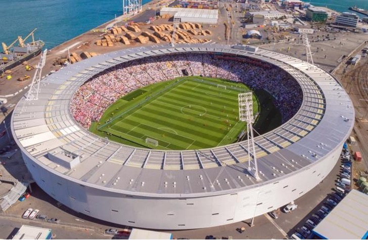 Estádio Regional de Wellington, conhecido como "Cake Tin" (Bolo de Lata), na Nova Zelândia. Imagem: Divulgação/FIFA.