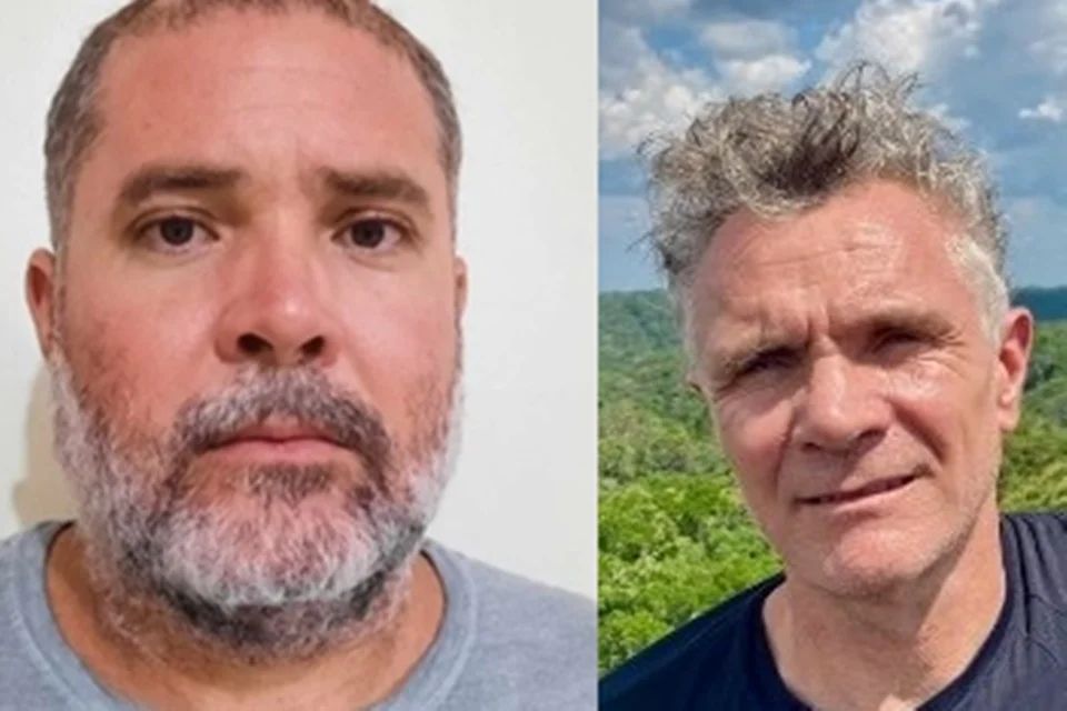 Indiigenista Bruno Pereira, à esquerda, e jornalista inglês Dom Phillips, à direita, estão desaparecidos desde o dia 5 - Foto: Reprodução