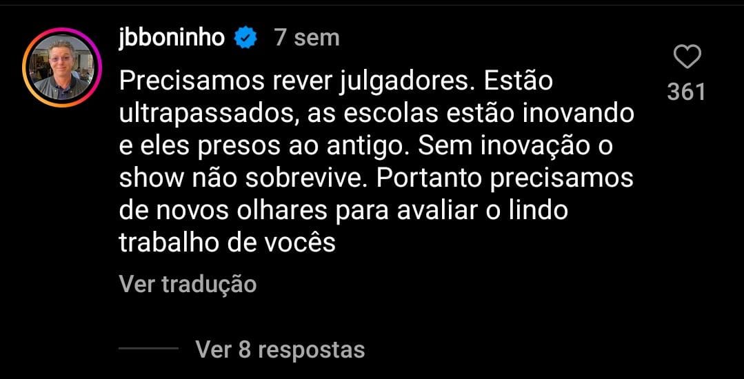 Comentario do Boninho