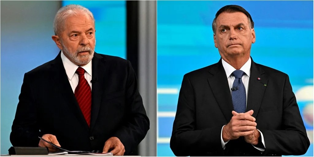 Lula e Bolsonaro em debate durante as eleições de 2022. Foto: Mauro Pimentel/AFP