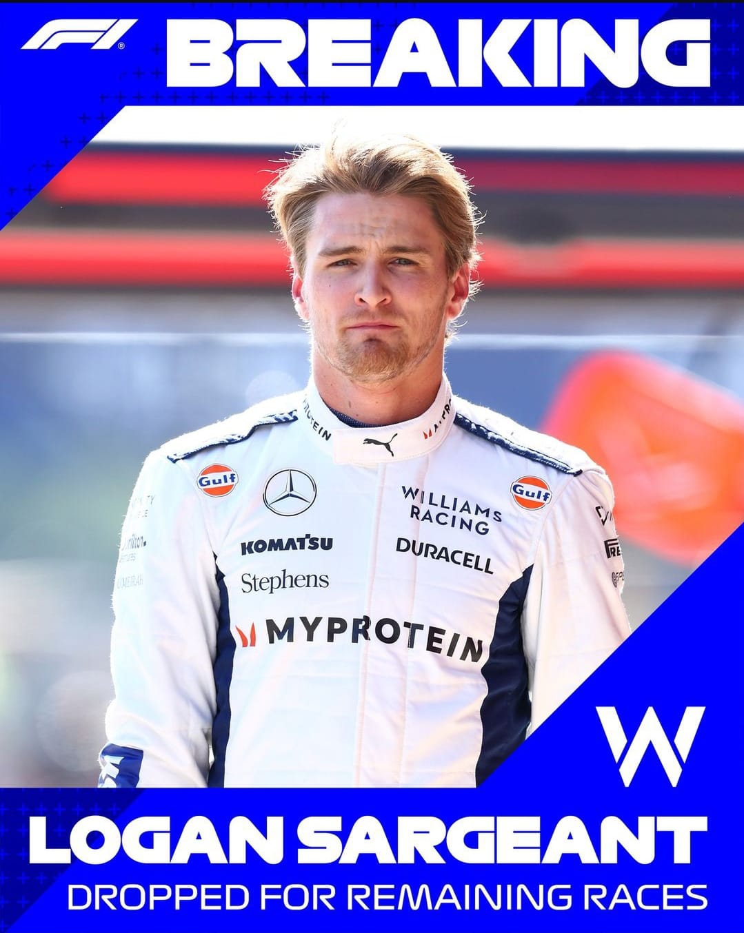 Anúncio de Logan fora do restante da temporada 2024 pela Williams – Foto: Reprodução/Instagram/@f1