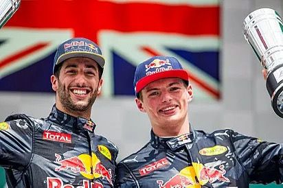 Daniel Ricciardo em segundo e Max Verstappen em terceiro no Grande Prêmio da Alemanha. – Foto: Divulgação/Red Bull Content Pool 