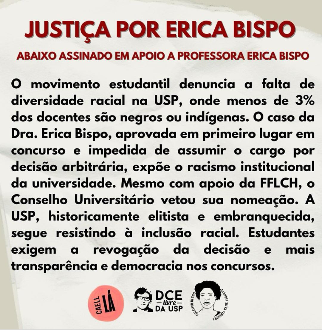 Reprodução: CAELL-USP| Arte postada nas redes sociais pelo Centro Acadêmico de Letras da USP