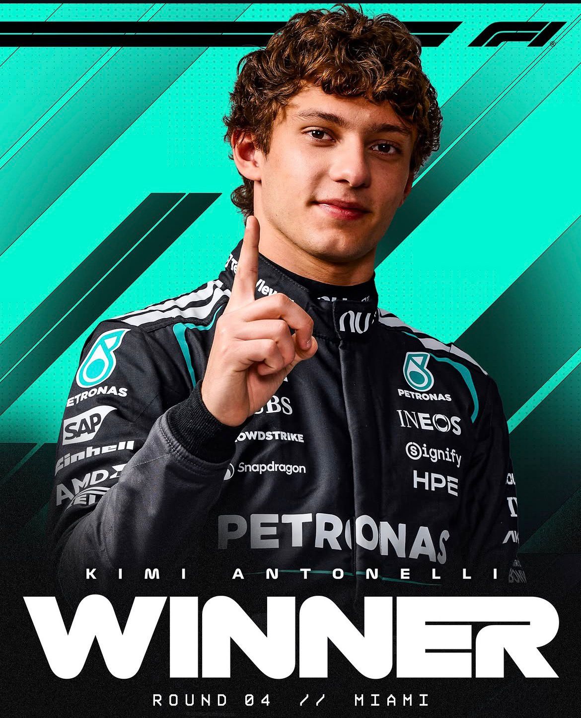 Kimi é o piloto mais jovem com três vitórias seguidas na categoria. Reprodução: Instagram/@F1