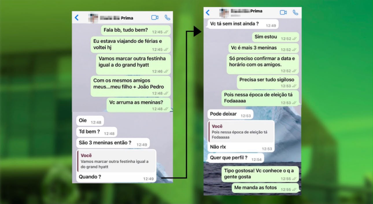 Prints de conversas em que Alexandre se refere a Flávio como “meu filho”. Foto: Reprodução/PlatôBR